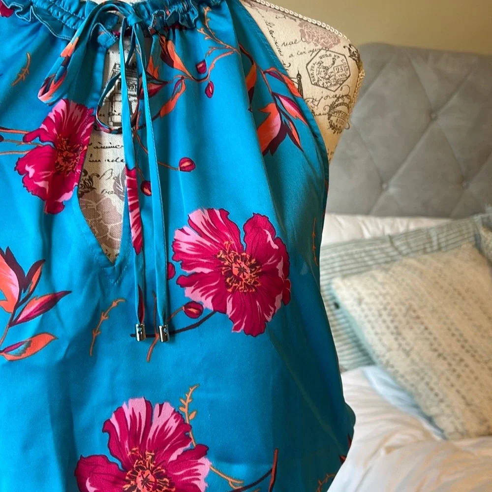 NWT BCBG Teal Floral dress - Picture 3 of 6